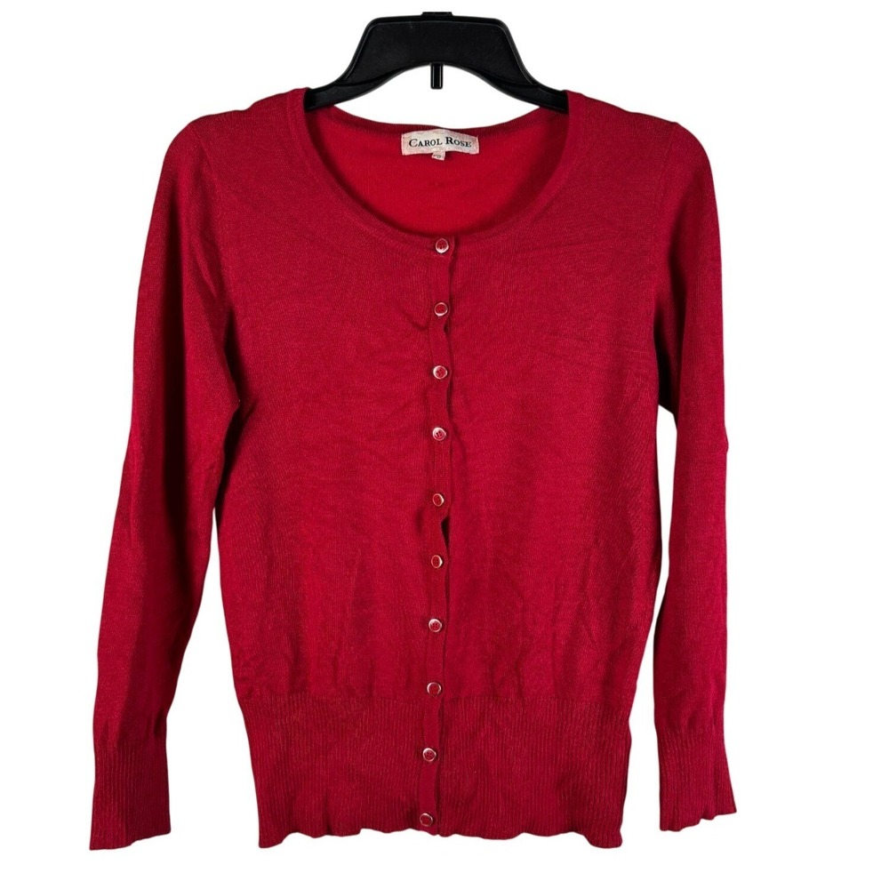 Carol Rose Women Red Button-Front Long Sleeve Cardigan Sweater Size PS